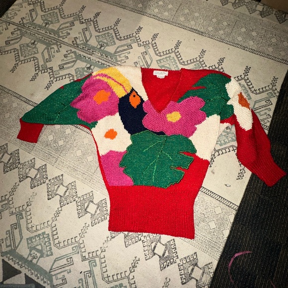 Vintage red floral sweater - Picture 2 of 6